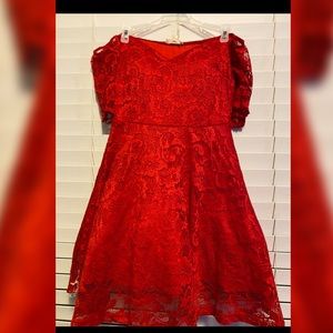 Beautiful Red Lace Off the Shoulder Formal Dress
